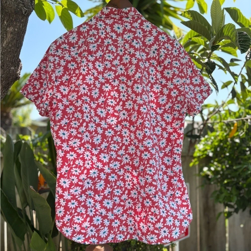 J. Crew Factory Short-Sleeve Slim Flex Washed Casual Floral Printed Shirt